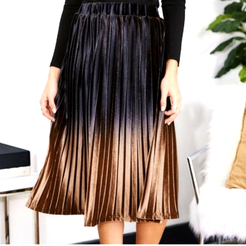 Fab’rik Miley Pleated Velvet Ombre Midi Skirt Size Large